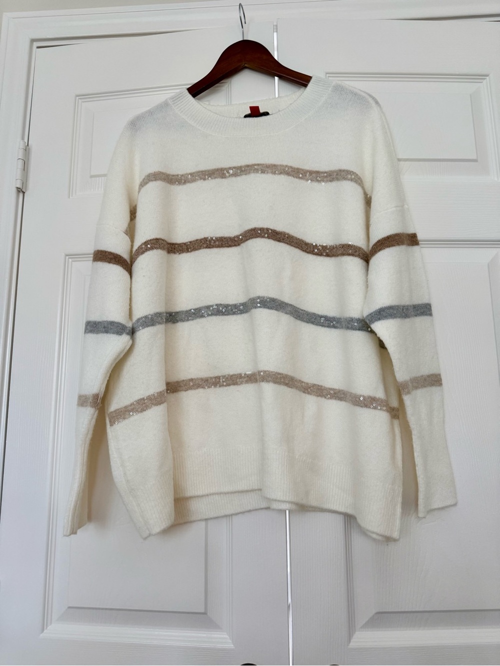 Vince Camuto Ivory Oversized Soft Striped (with subtle sparkles) Sweater